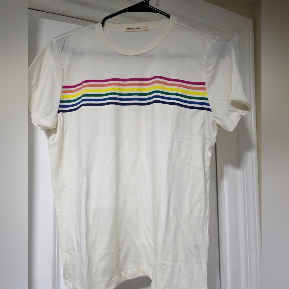 New Womens Marine Layer Rainbow Creme Color SS Tee Shirt